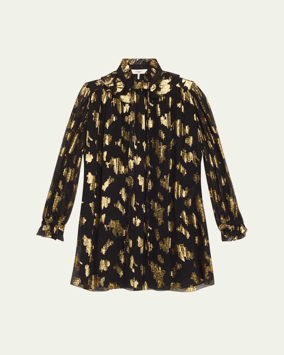 Metallic Floral Silk Jacquard Shift Dress